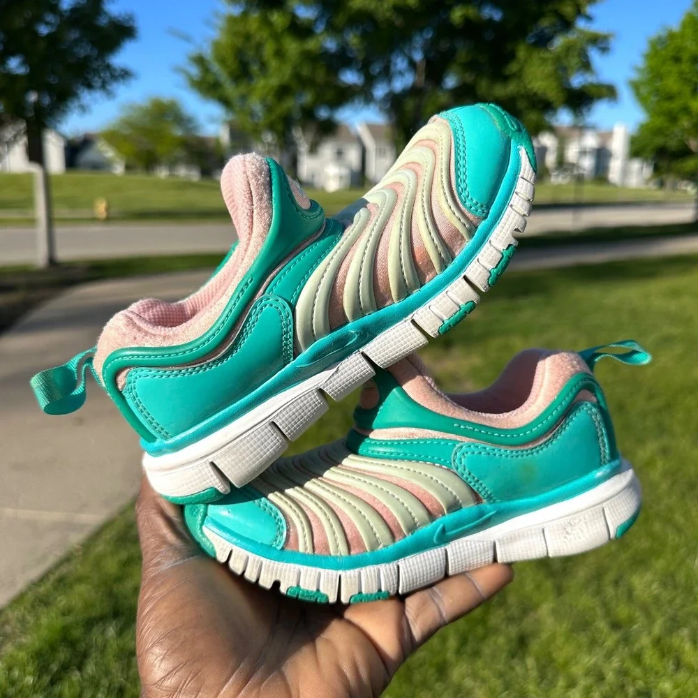 Nike Dynamo Free Kids‎ Slip On Sneakers Toddler Girl Size 11 Teal And Pink